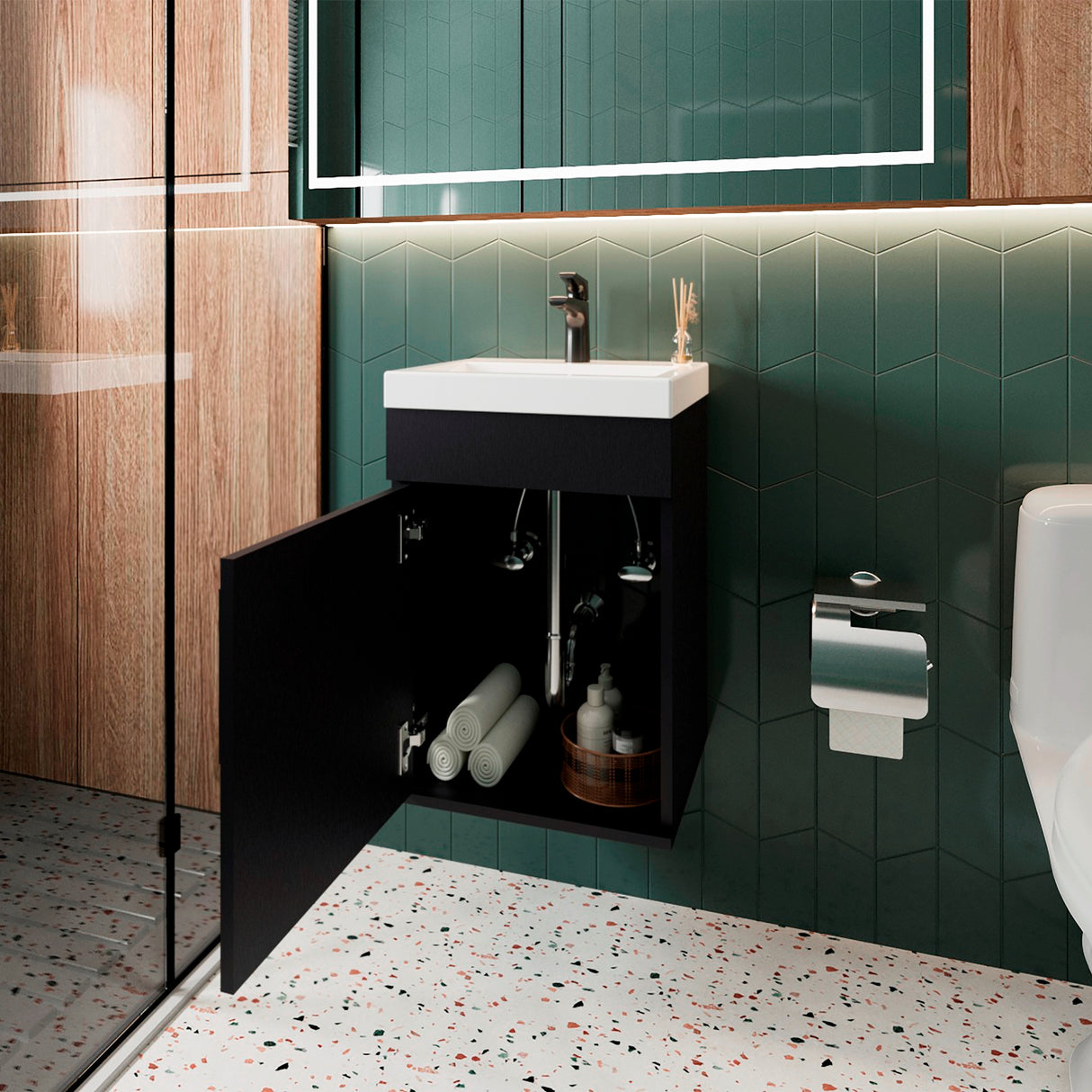 Mueble para Lavamanos Oxford Wengue 39.6x54.1cm Individual con Lavamanos y con Una Puerta - MUEBLES PARA LAVAMANOS | Bylmo