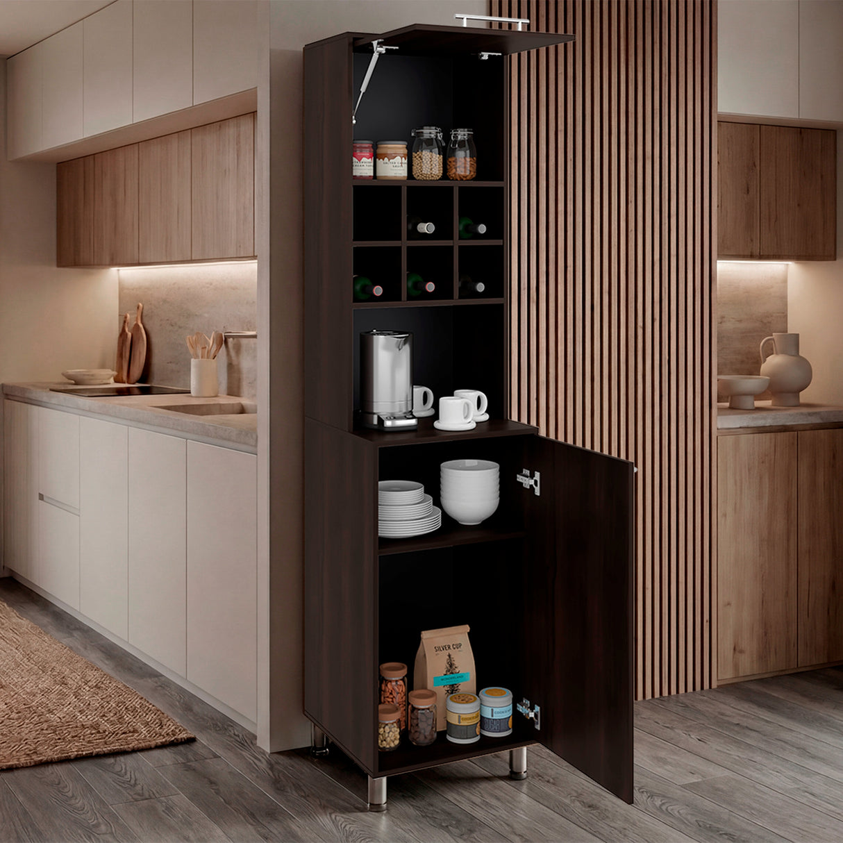 Alacena Attica Nogal 50x204cm con Dos Puertas y con Patas - ALACENAS Y MUEBLES MICROONDAS | Bylmo