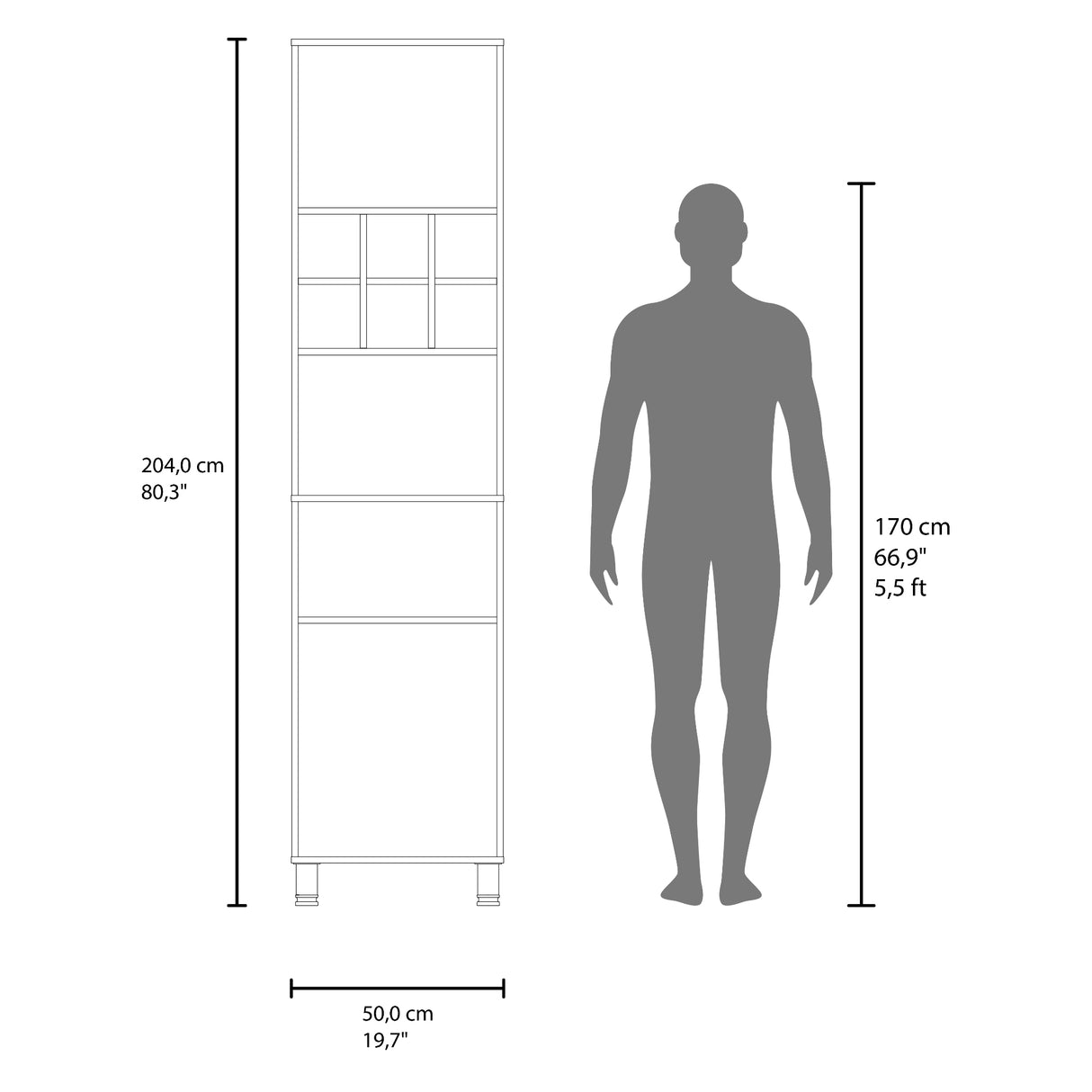 Alacena Attica Wengue 50x204cm con Dos Puertas y con Patas - ALACENAS Y MUEBLES MICROONDAS | Bylmo