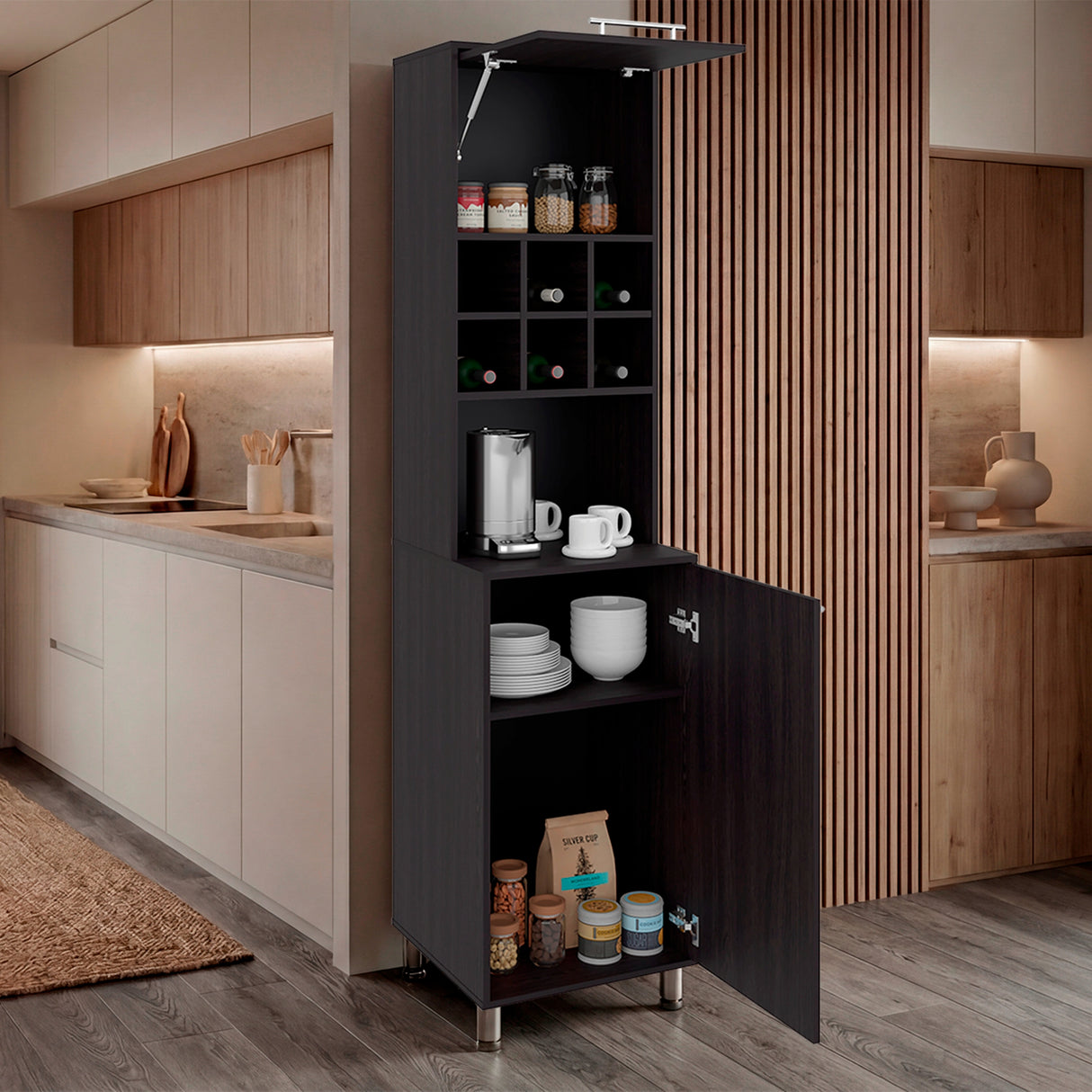 Alacena Attica Wengue 50x204cm con Dos Puertas y con Patas - ALACENAS Y MUEBLES MICROONDAS | Bylmo