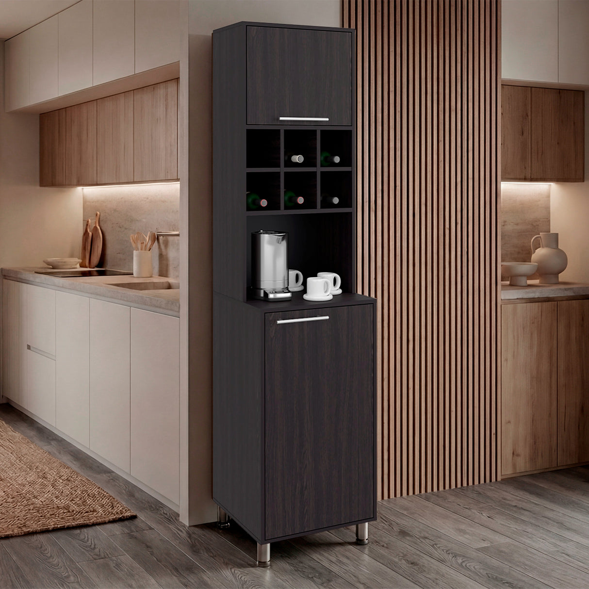 Alacena Attica Wengue 50x204cm con Dos Puertas y con Patas - ALACENAS Y MUEBLES MICROONDAS | Bylmo