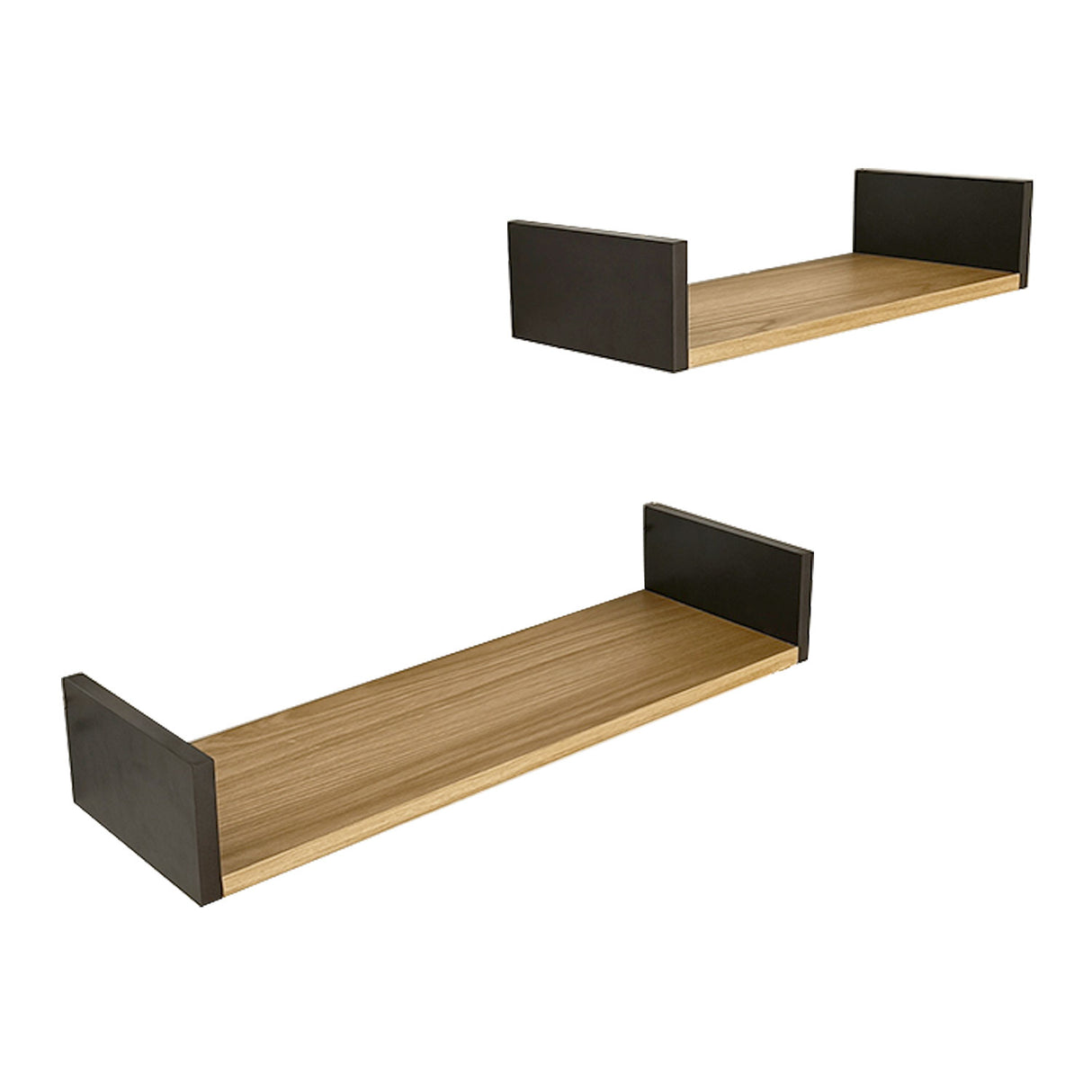 Set de 2 Repisas Toscana Madera Natural y Negro 57x8cm Rectangulares con Dos Entrepaños
