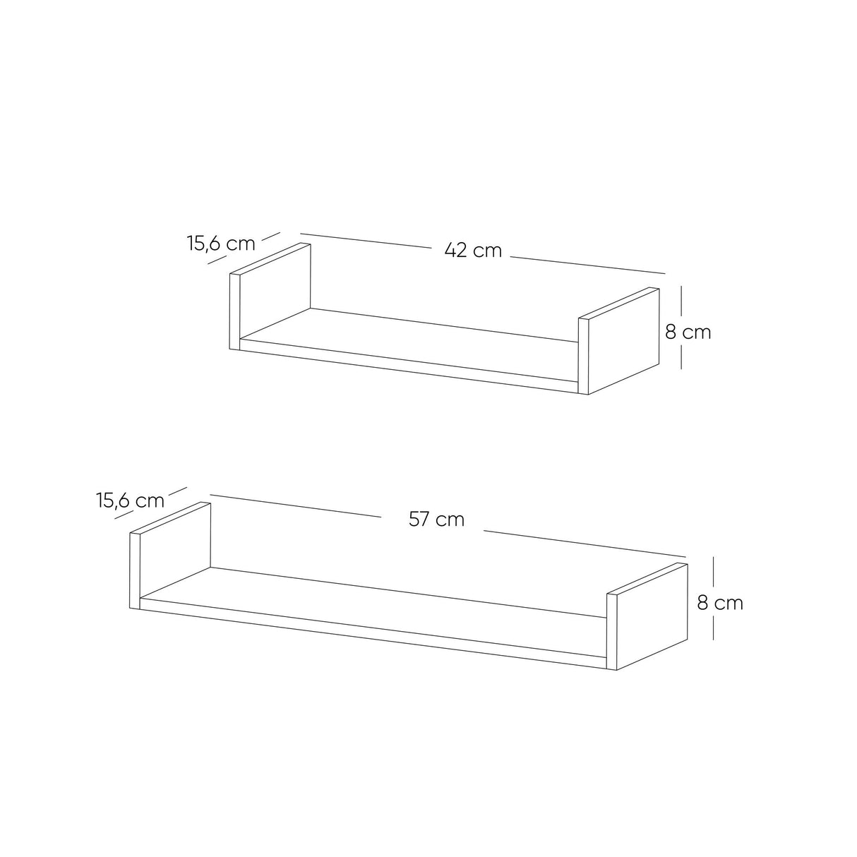 Set de 2 Repisas Toscana Madera Natural y Negro 57x8cm Rectangulares con Dos Entrepaños