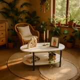 Mesa de Centro Kenia Blanco y Negro 81x38cm Ovalado