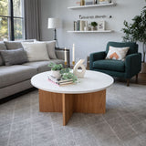 Mesa de Centro Lenon Madera Natural y Blanco 69x42cm Circular