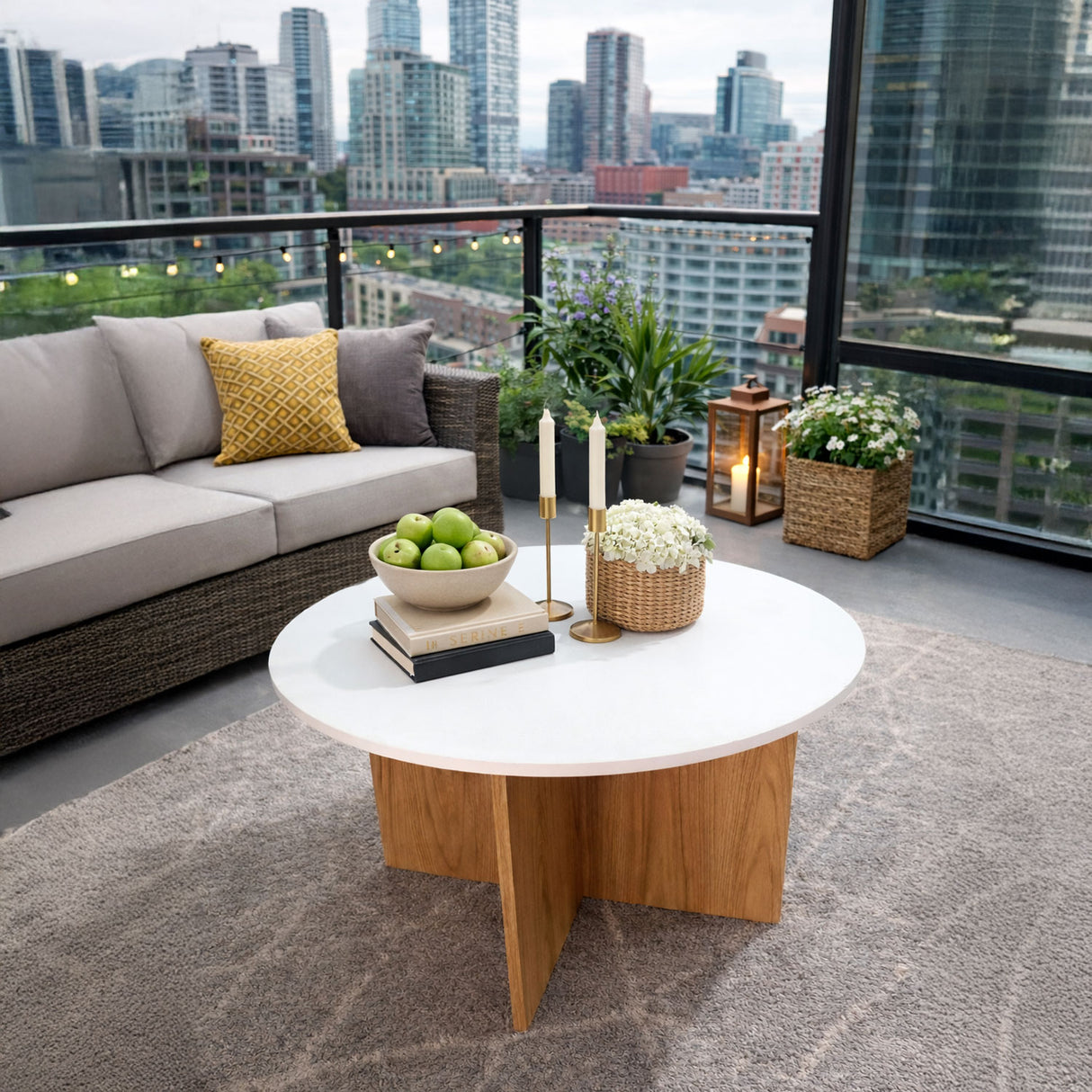 Mesa de Centro Lenon Madera Natural y Blanco 69x42cm Circular