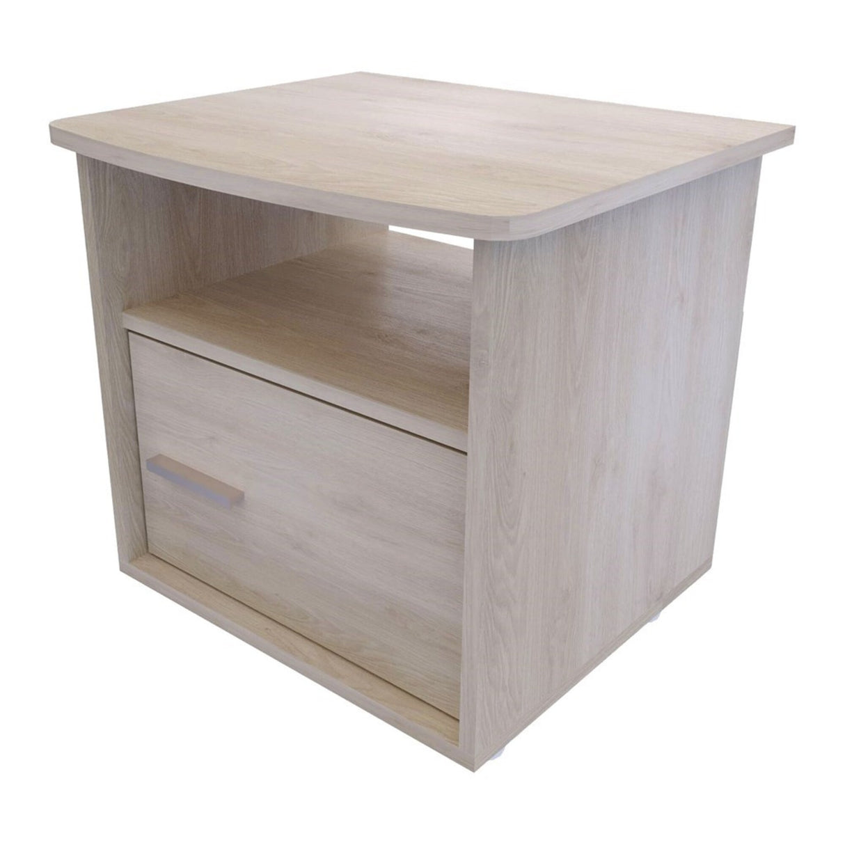 Mesa de Noche Emma Ceniza 48x46.8cm con Una Puerta y Un Entrepaño