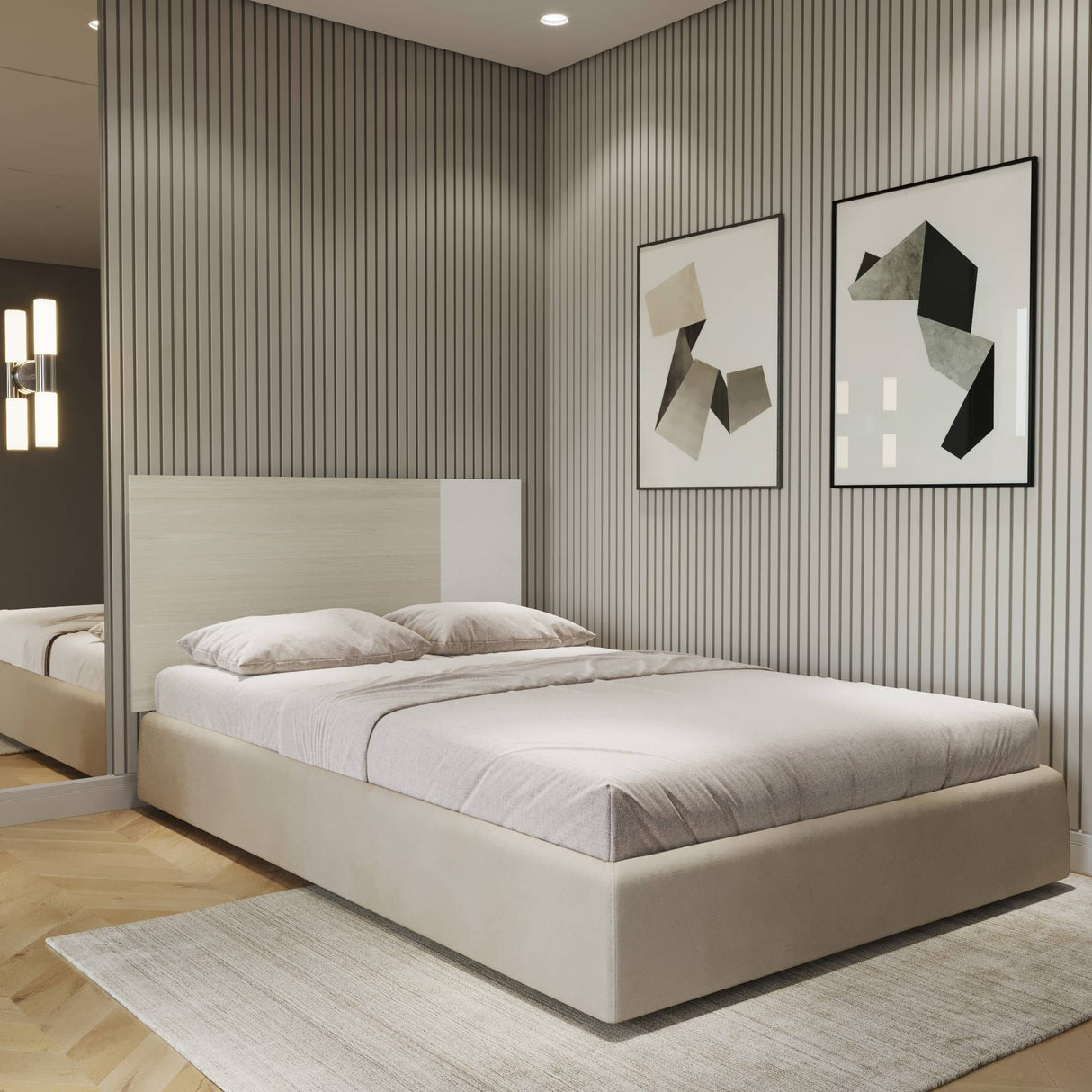 Cabecero Soren Niebla y Blanco 147x70.8cm para Cama Doble