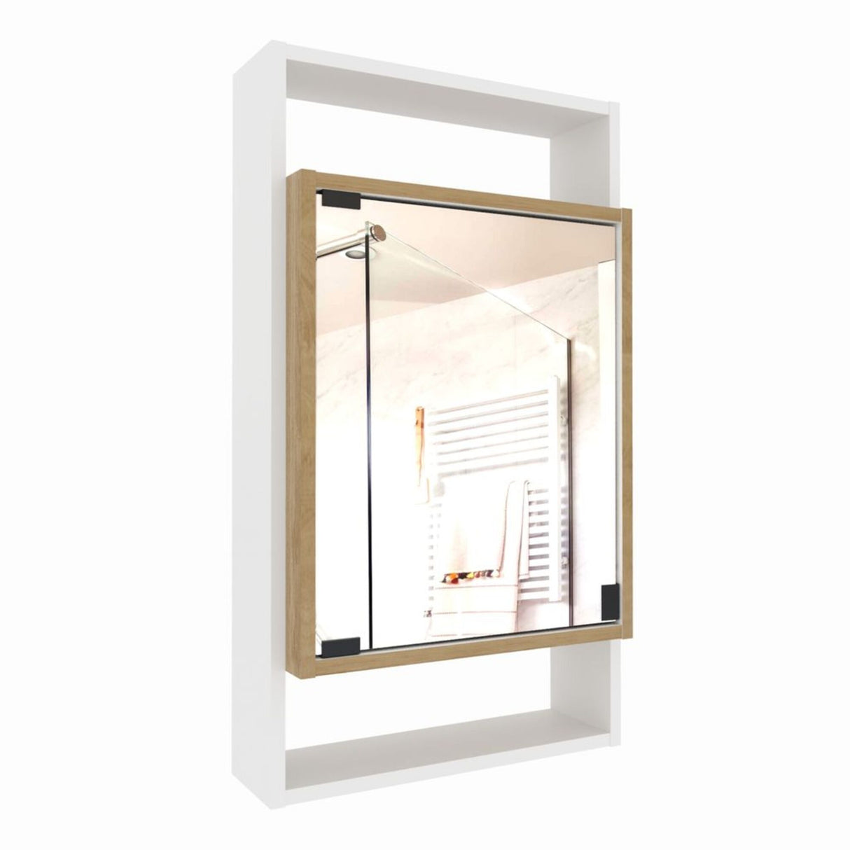Gabinete con Espejo para Baño Galicia Rovere y Blanco 43x75cm Rectangular con Una Puerta y Tres Entrepaños
