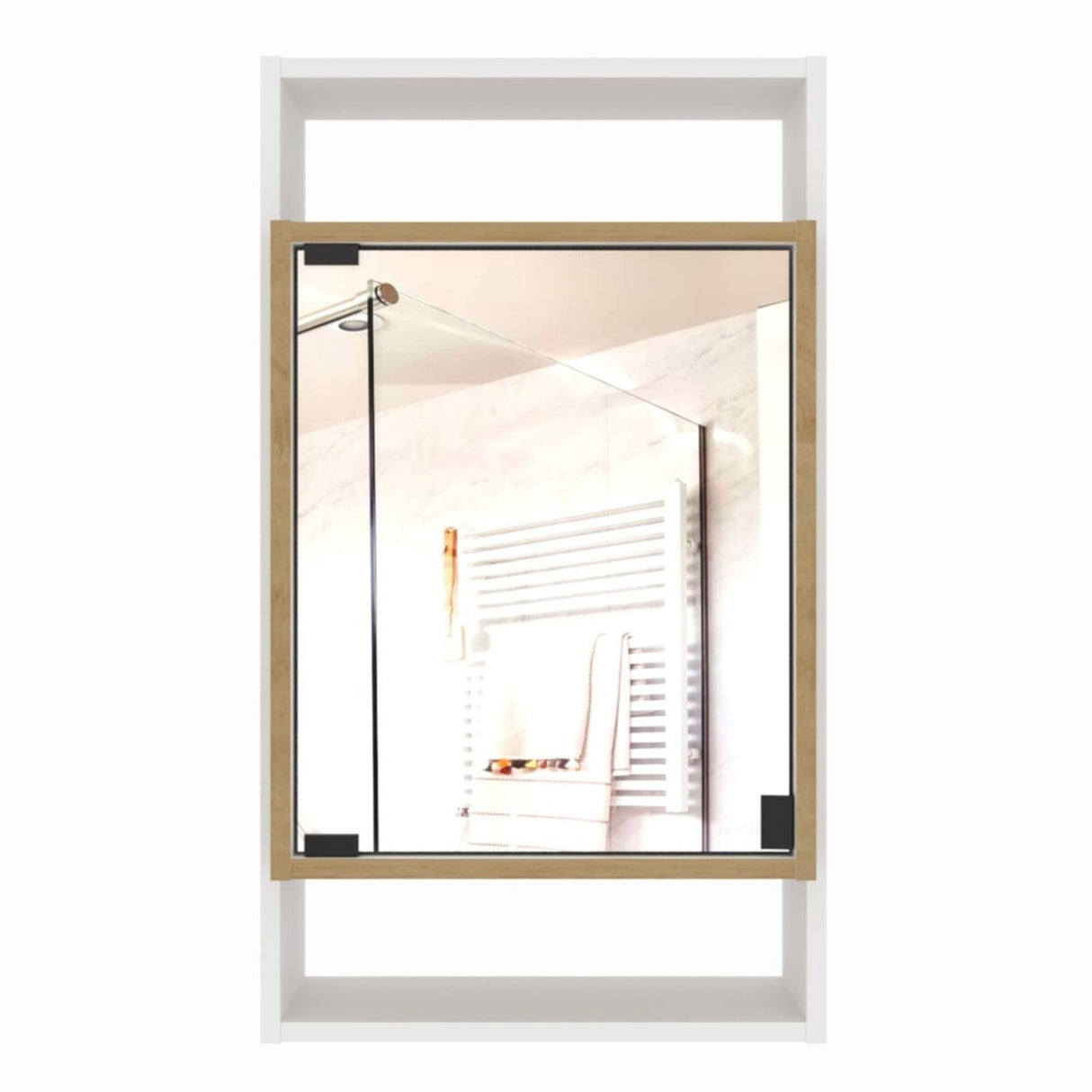 Gabinete con Espejo para Baño Galicia Rovere y Blanco 43x75cm Rectangular con Una Puerta y Tres Entrepaños