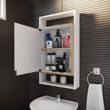 Gabinete con Espejo para Baño Galicia Rovere y Blanco 43x75cm Rectangular con Una Puerta y Tres Entrepaños