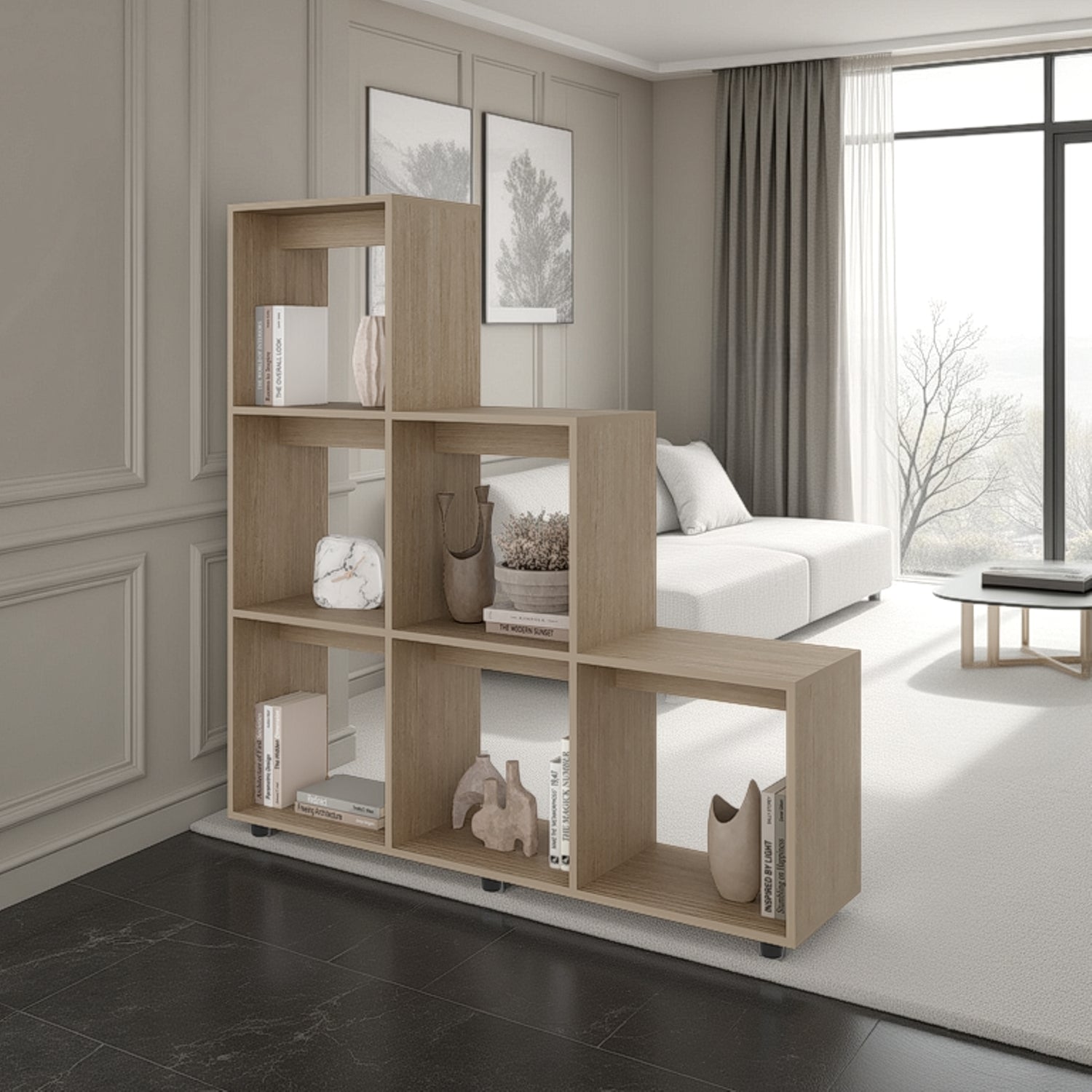 Biblioteca Escalera Salamanca Cartagena 122.1x128.2cm con con Seis Compartimientos y con Patas