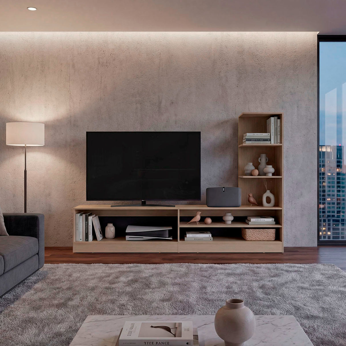 Centro de Entretenimiento Delmar Cartagena 200x134cm para TV Hasta 65" Pulgadas con Seis Compartimientos