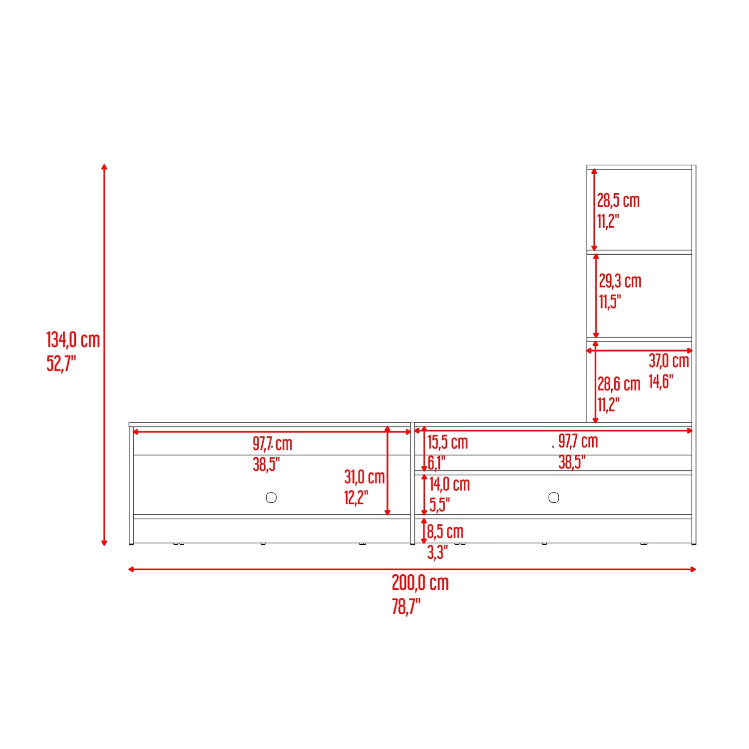 Centro de Entretenimiento Delmar Cartagena 200x134cm para TV Hasta 65" Pulgadas con Seis Compartimientos