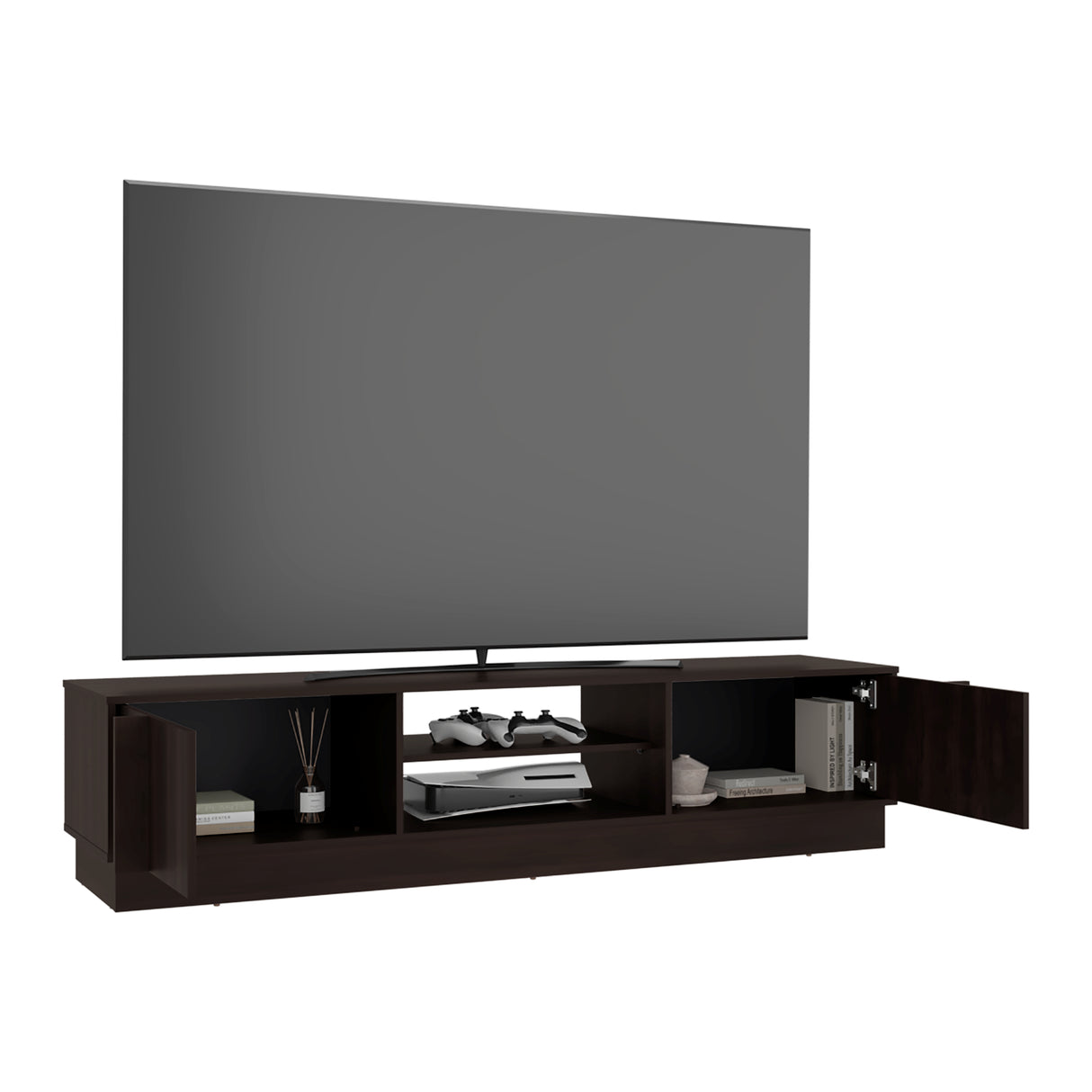 Rack de TV Caoba Nogal 180.2x42.1cm para TV Hasta 75" Pulgadas con Dos Compartimientos