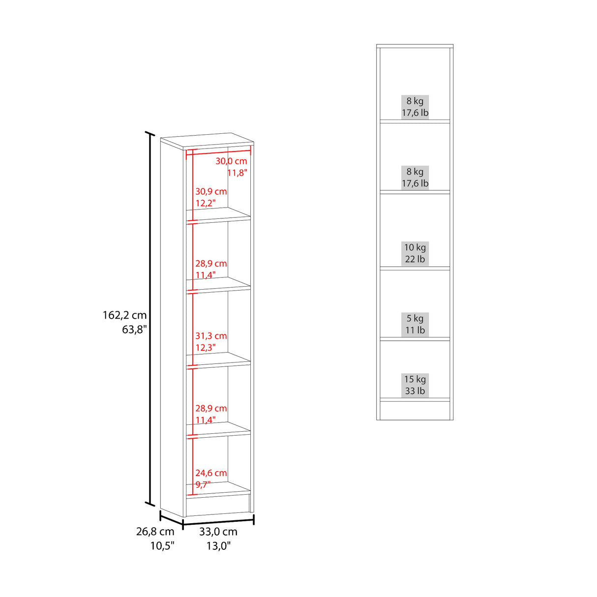 Mueble Auxiliar para Baño Bath Avellana y Blanco 33x162.2cm con Cuatro Entrepaños