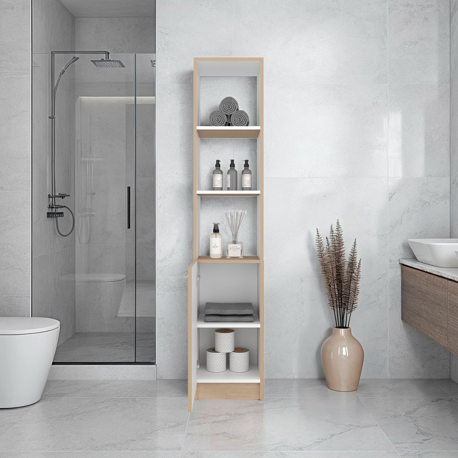 Mueble Auxiliar para Baño Bath Cartagena y Blanco 33x162.2cm con Cuatro Entrepaños