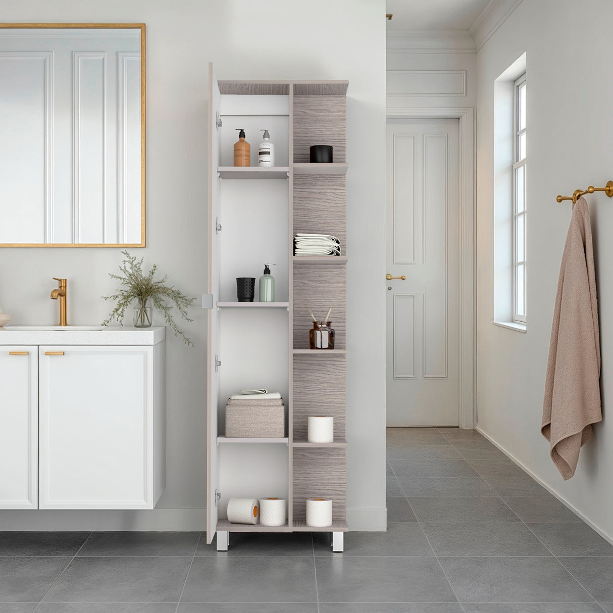 Optimizador de Baño Bath Positano y Blanco 51.2x178.1cm con Siete Entrepaños