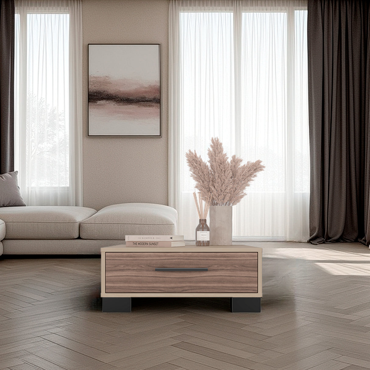 Mesa de Centro Marsella Cartagena y Avellana 60x23.8cm Cuadrado con Patas