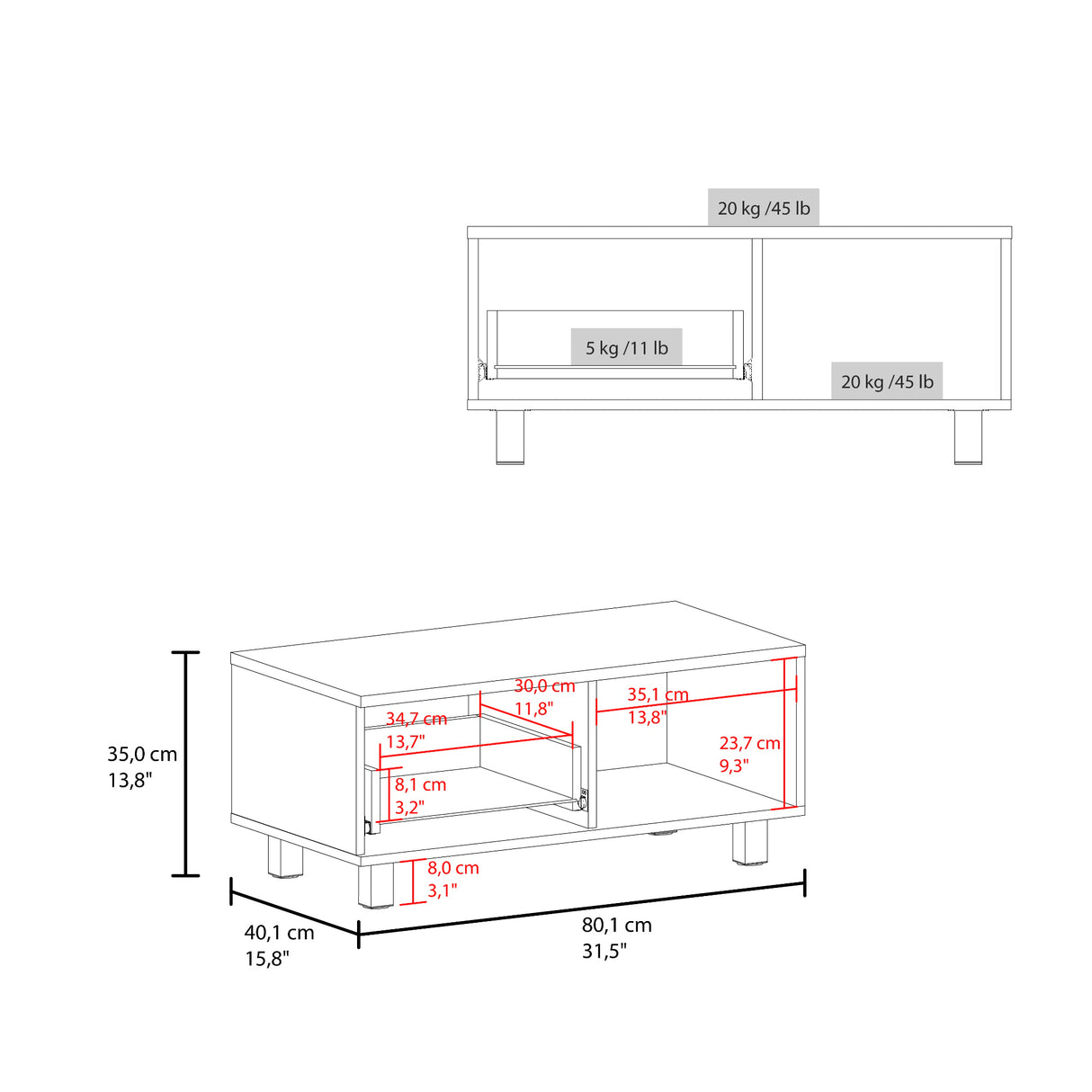Mesa de Centro Torence Avellana 80.1x35cm Rectangular con Compartimientos