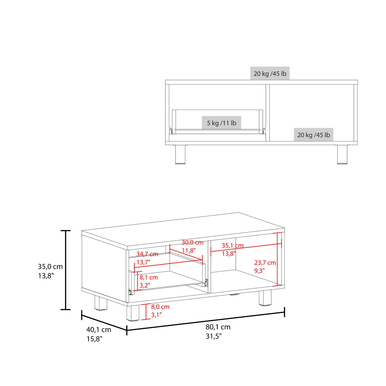 Mesa de Centro Torence Cartagena 80.1x35cm Rectangular con Compartimientos