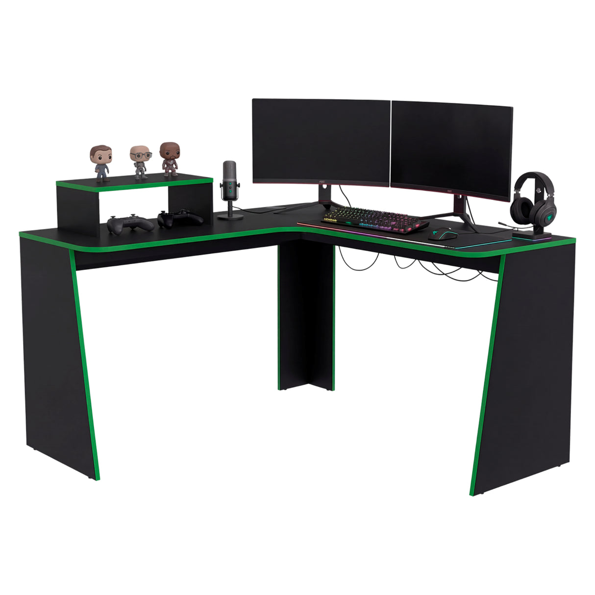 Escritorio en L Gamer Tokio Wengue y Verde 120x88.5cm Moderno