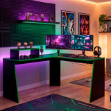 Escritorio en L Gamer Tokio Wengue y Verde 120x88.5cm Moderno