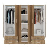 Closet Petunia Fresno Europeo y Blanco 180x180cm con Seis Puertas y con Cuatro Cajones