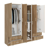Closet Petunia Fresno Europeo y Blanco 180x180cm con Seis Puertas y con Cuatro Cajones