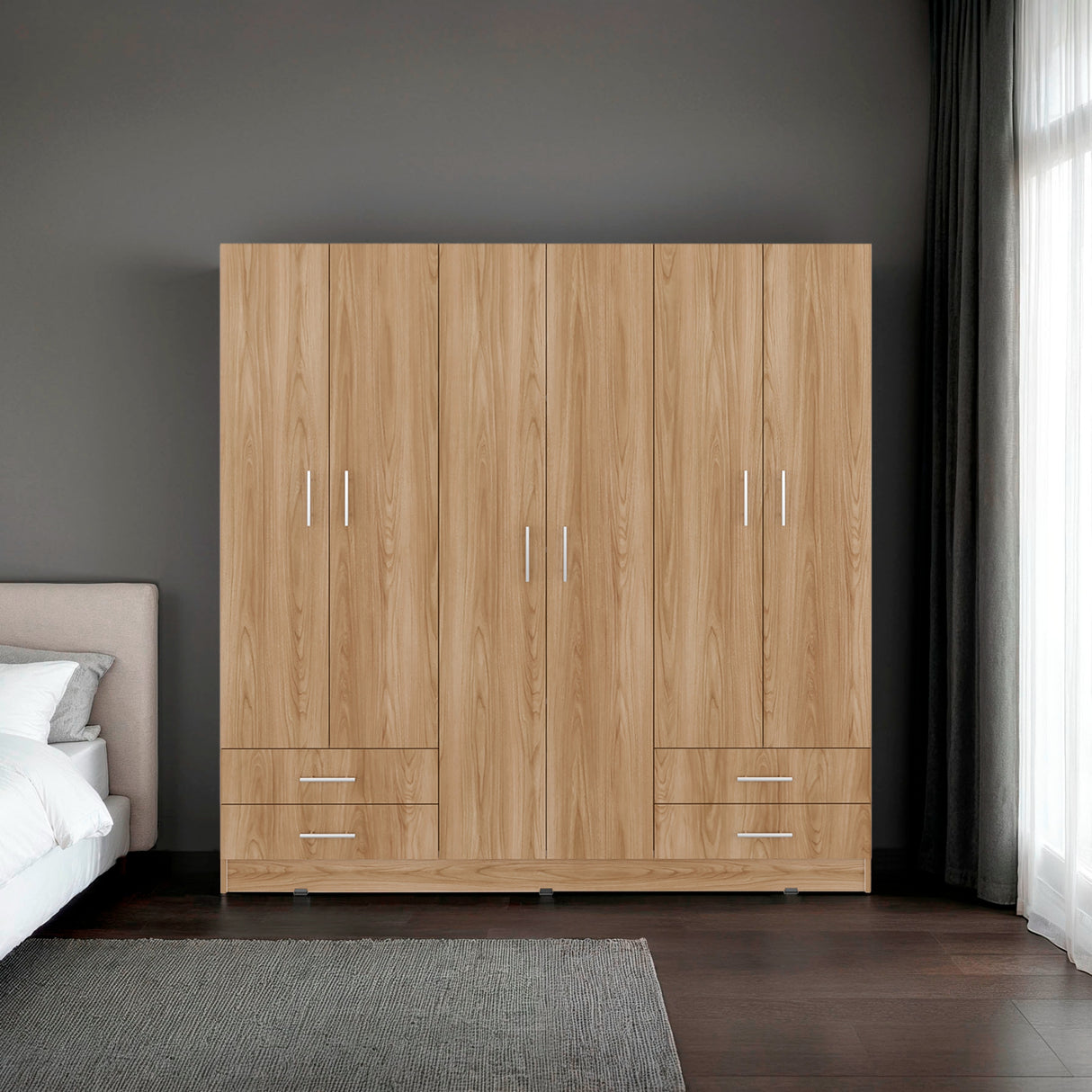 Closet Petunia Fresno Europeo y Blanco 180x180cm con Seis Puertas y con Cuatro Cajones