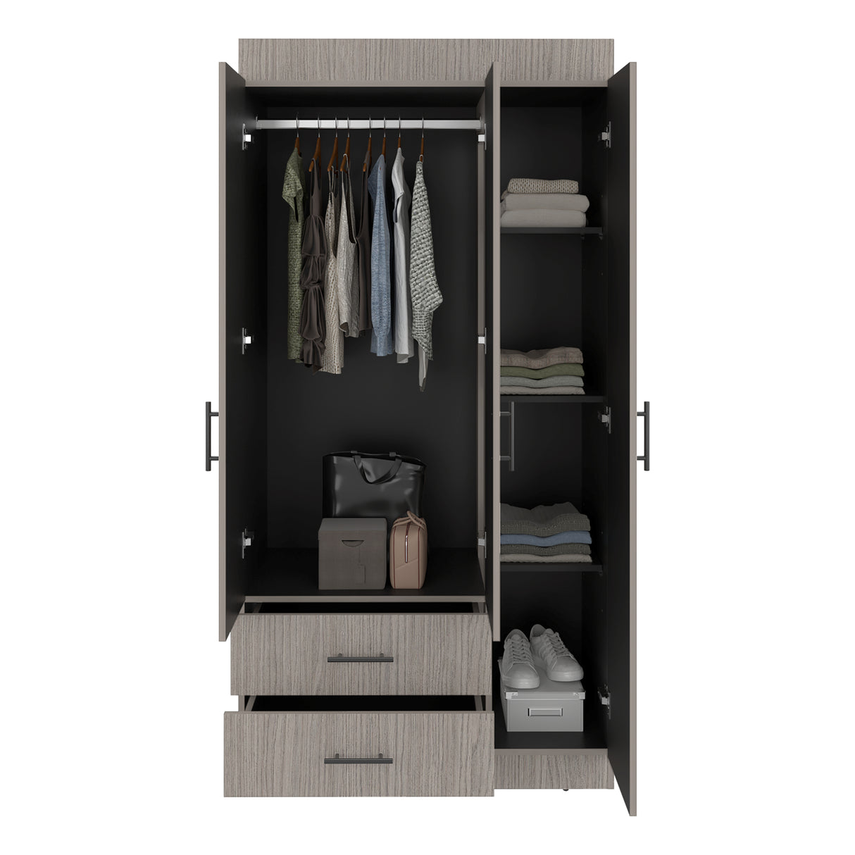 Closet Houston Positano y Wengue 90x180cm con Tres Puertas y con Dos Cajones