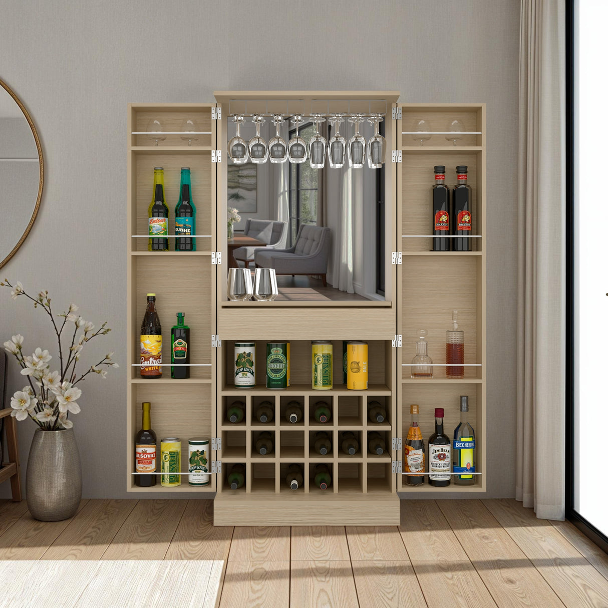 Bar Malbec Cartagena 75x175cm con Dos Portacopas y con Dieciocho Portabotellas
