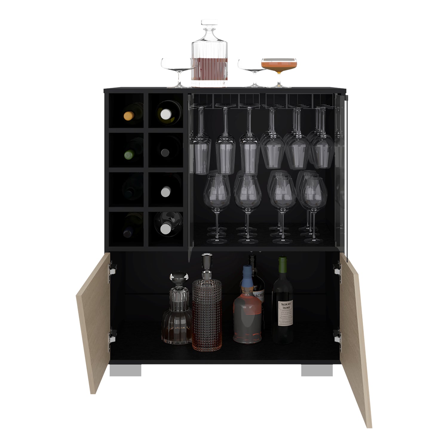 Bar Fraktal Wengue Cartagena 78.8x94.9cm con Dos Portacopas y con Ocho Portabotellas