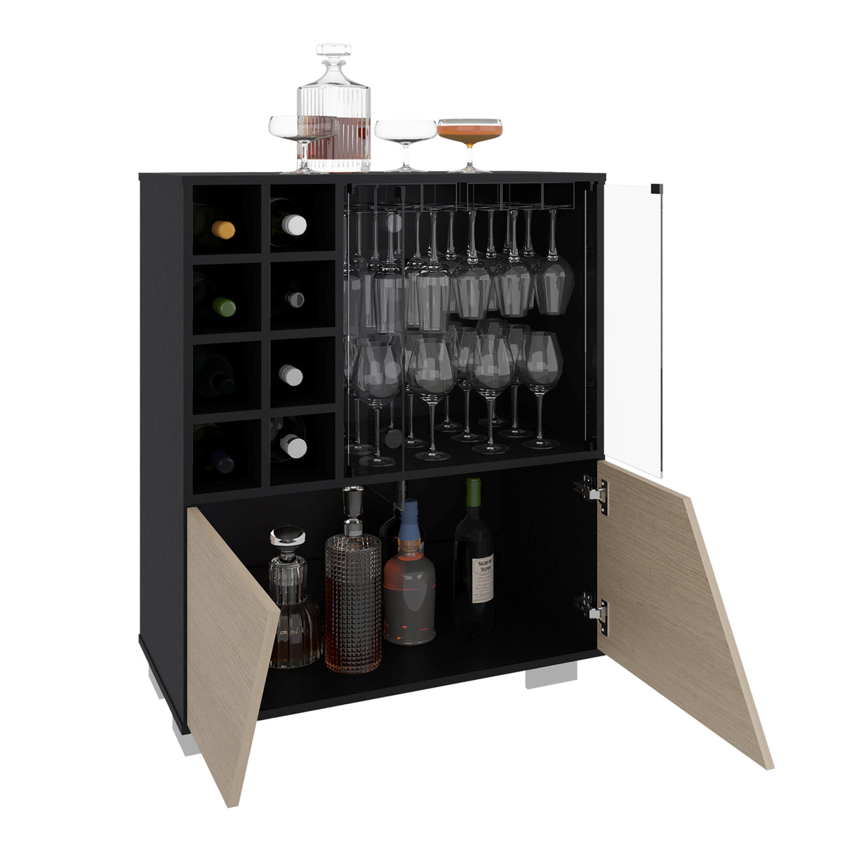 Bar Fraktal Wengue Cartagena 78.8x94.9cm con Dos Portacopas y con Ocho Portabotellas