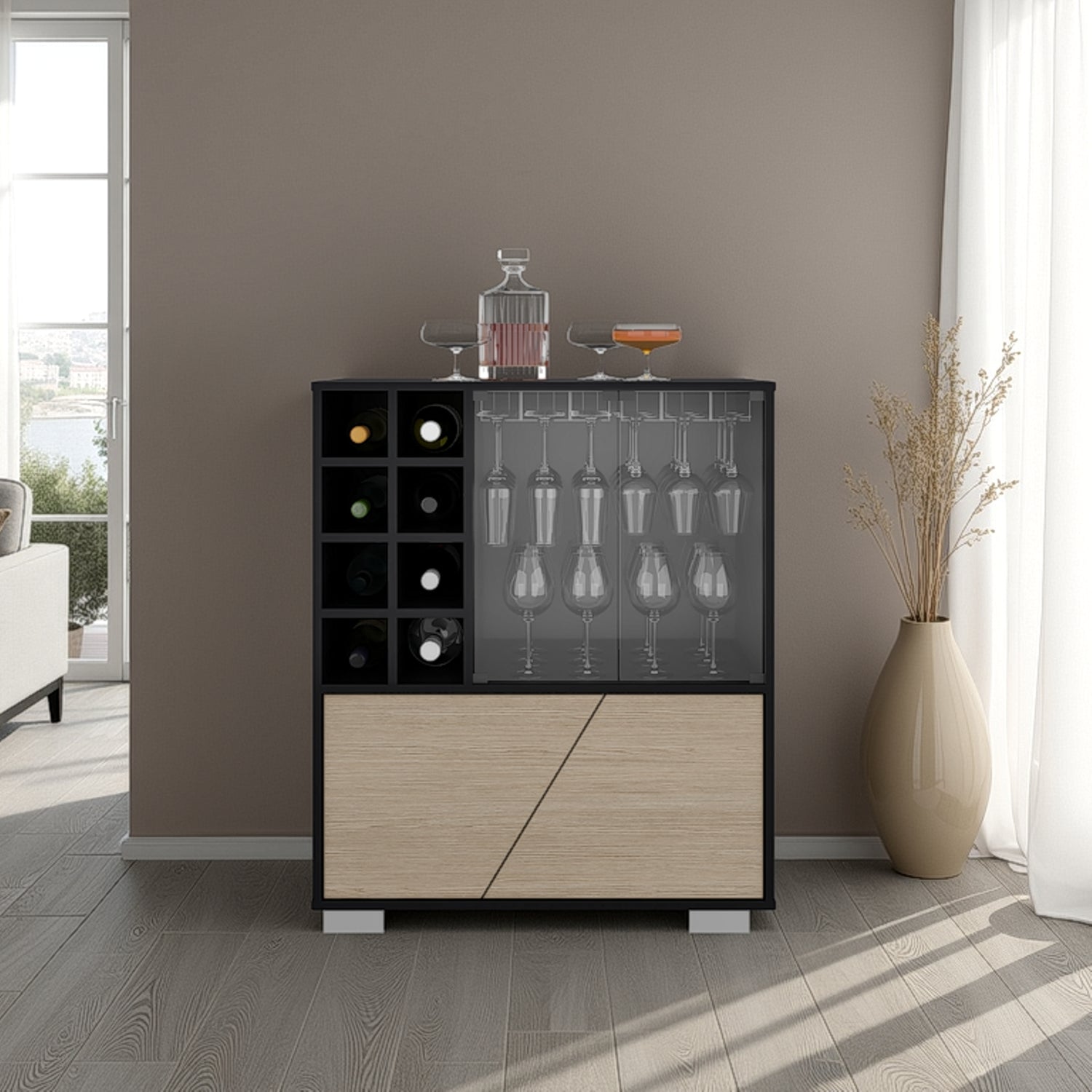 Bar Fraktal Wengue Cartagena 78.8x94.9cm con Dos Portacopas y con Ocho Portabotellas