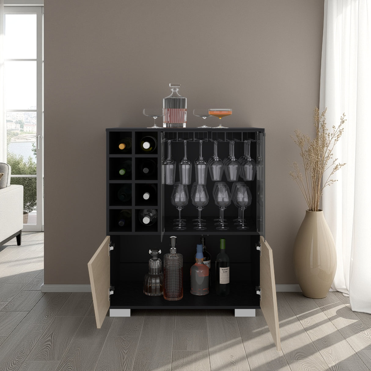 Bar Fraktal Wengue Cartagena 78.8x94.9cm con Dos Portacopas y con Ocho Portabotellas