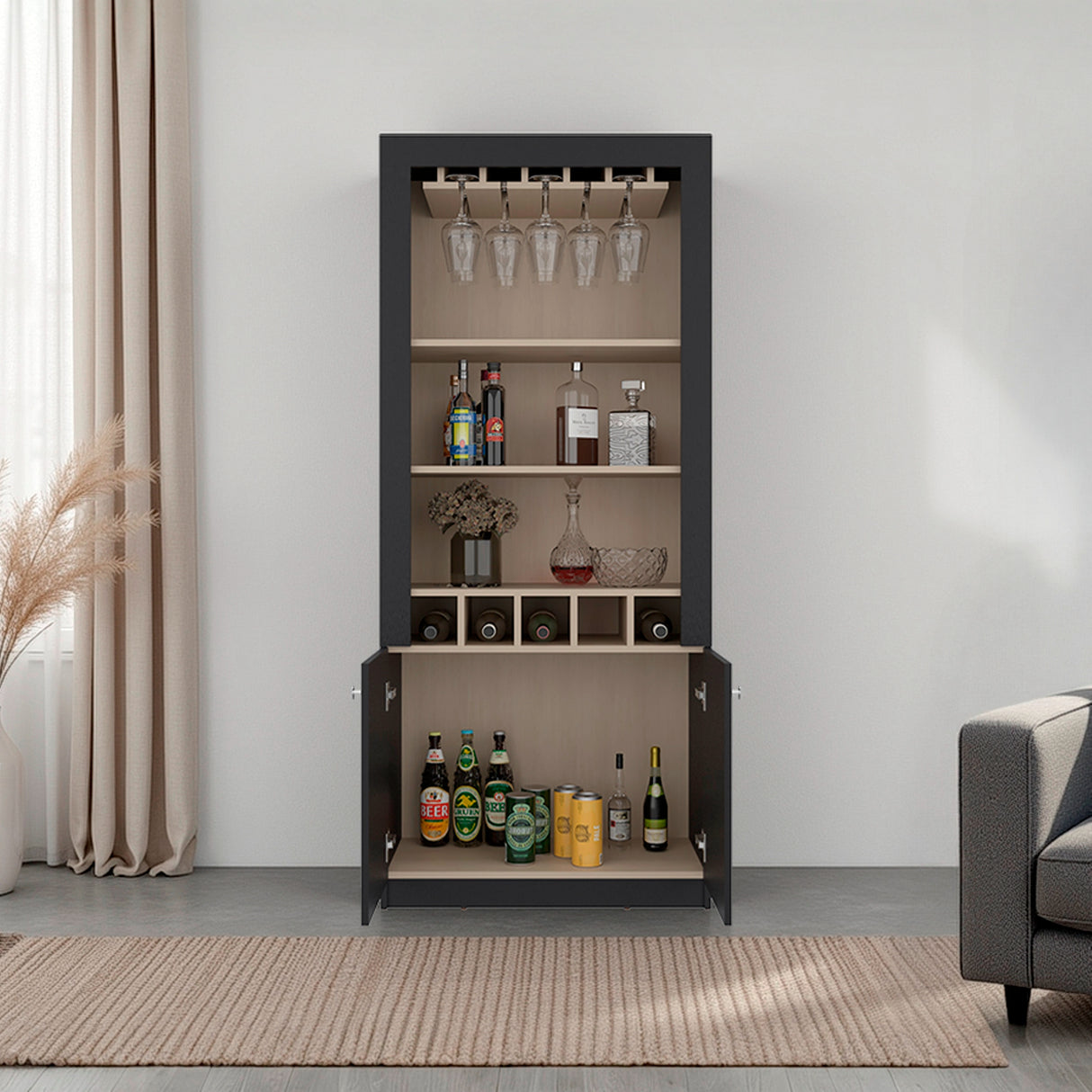 Bar Bellegio Wengue Cartagena 75x175cm con Cinco Portacopas y con Cinco Portabotellas
