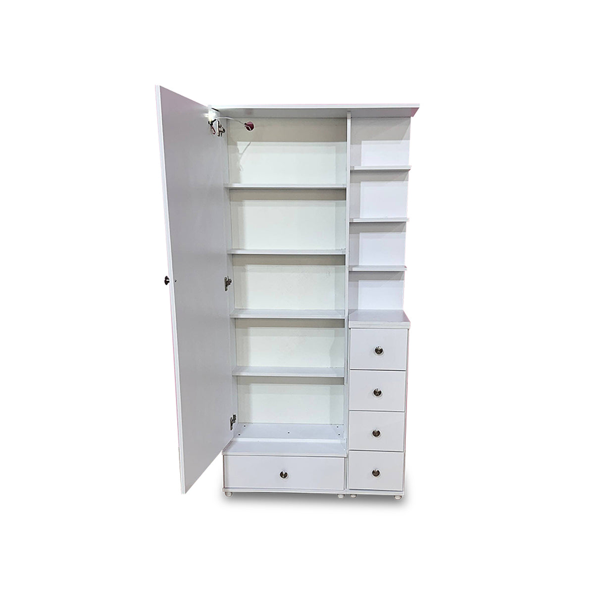 Tocador Vanity Blanco 32x180cm de Un Puesto con Seis Cajones con Espejo y con Iluminación