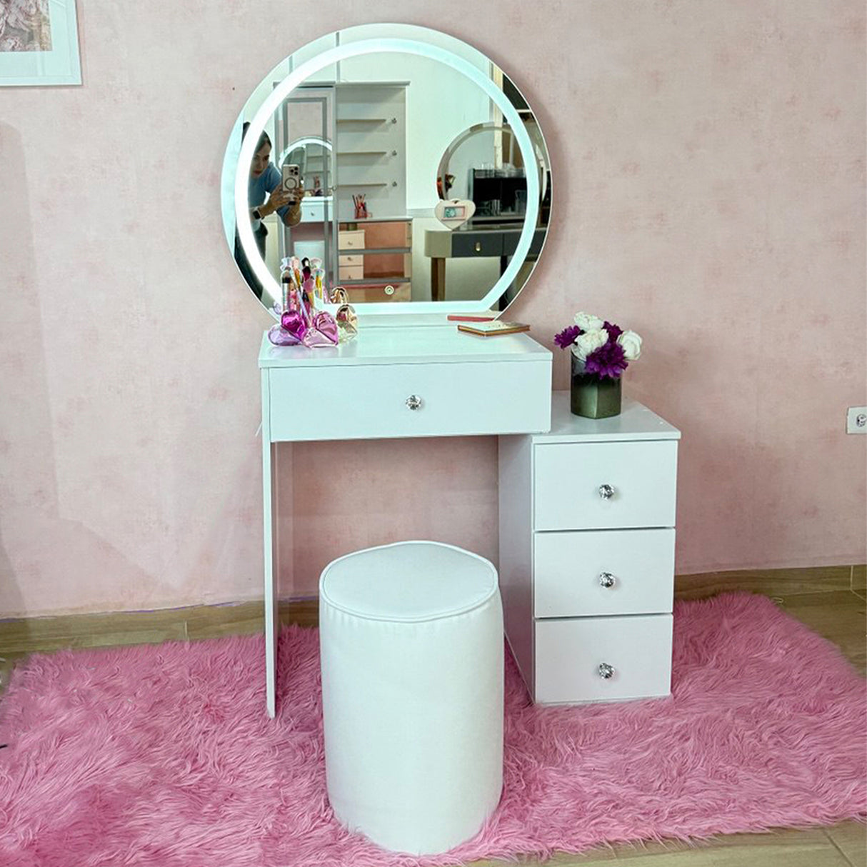 Tocador Princesa Blanco 70x160cm de Un Puesto con Espejo y con Iluminación