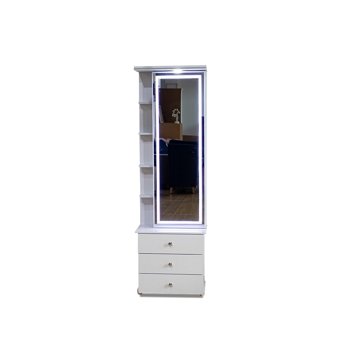 Tocador Blanco 55x180cm de Un Puesto con Cuatro Cajones con Espejo y con Iluminación