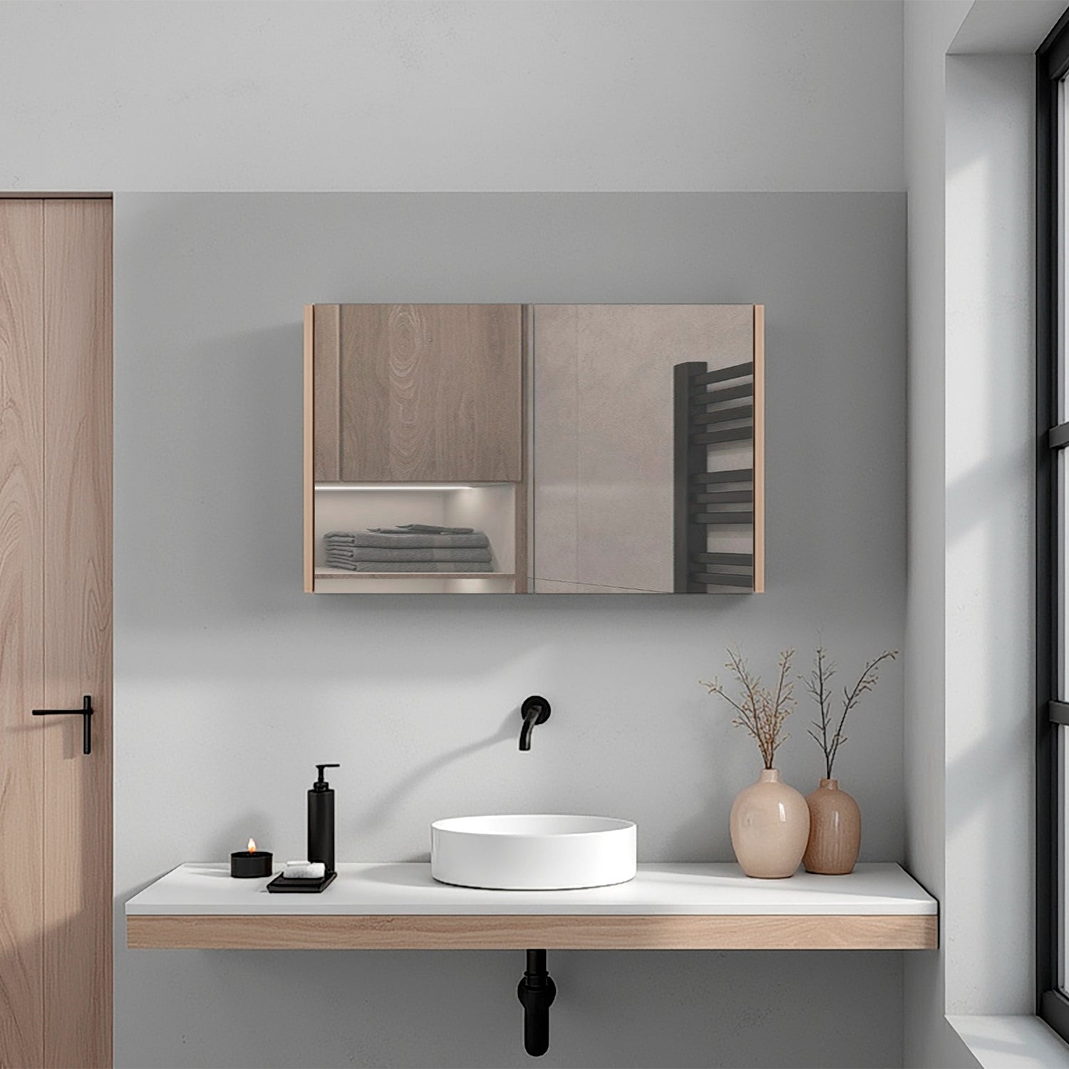 Gabinete de Baño Cartagena 80x50cm con Dos Puertas y con Espejo