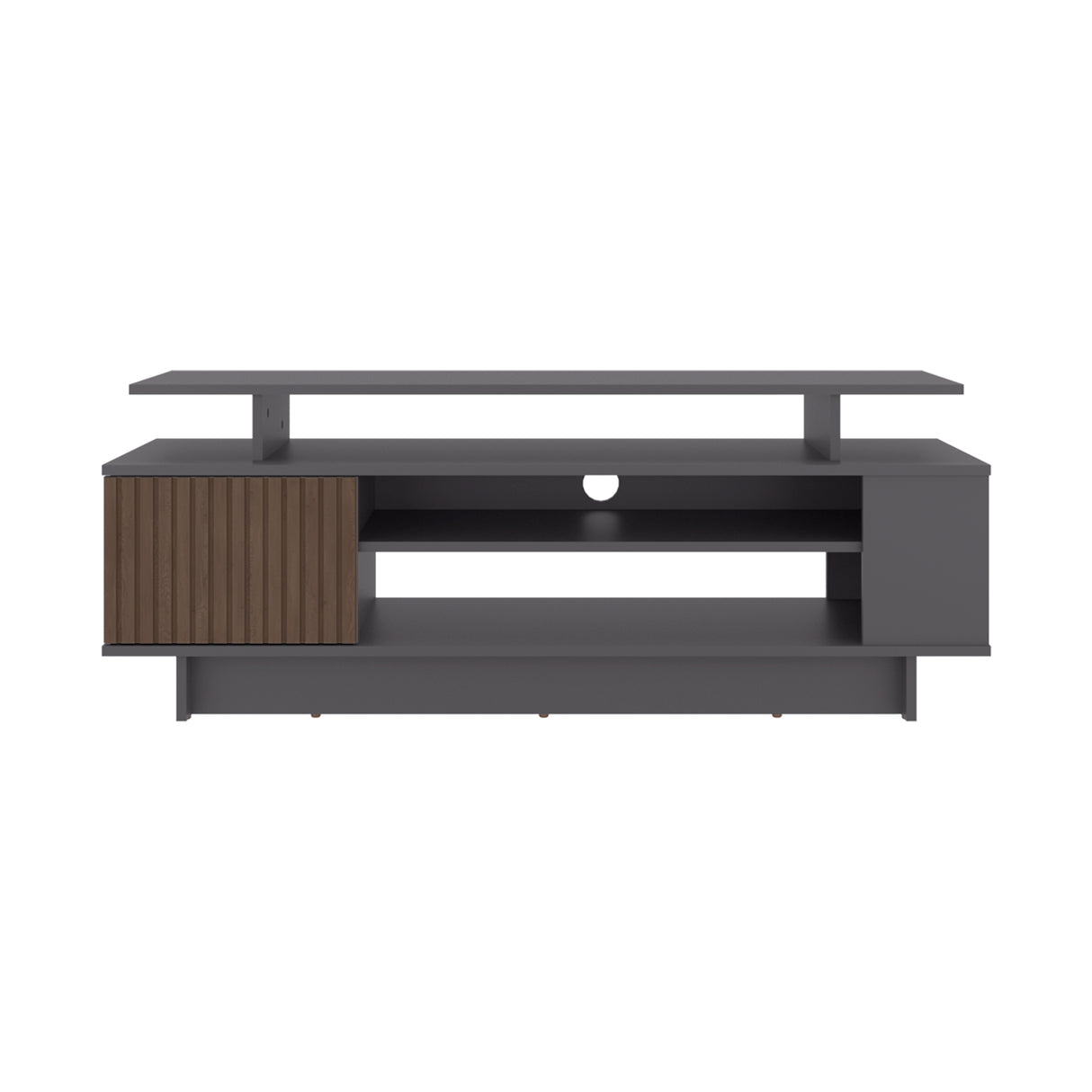 Rack de TV Bowie Plomo y Ocaso 130.2x46.1cm Para TV Hasta 55 Pulgadas con Tres Compartimientos y con Ranura para Cables