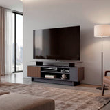 Rack de TV Bowie Plomo y Ocaso 130.2x46.1cm Para TV Hasta 55 Pulgadas con Tres Compartimientos y con Ranura para Cables