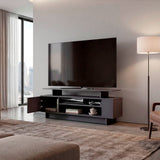 Rack de TV Bowie Plomo y Ocaso 130.2x46.1cm Para TV Hasta 55 Pulgadas con Tres Compartimientos y con Ranura para Cables
