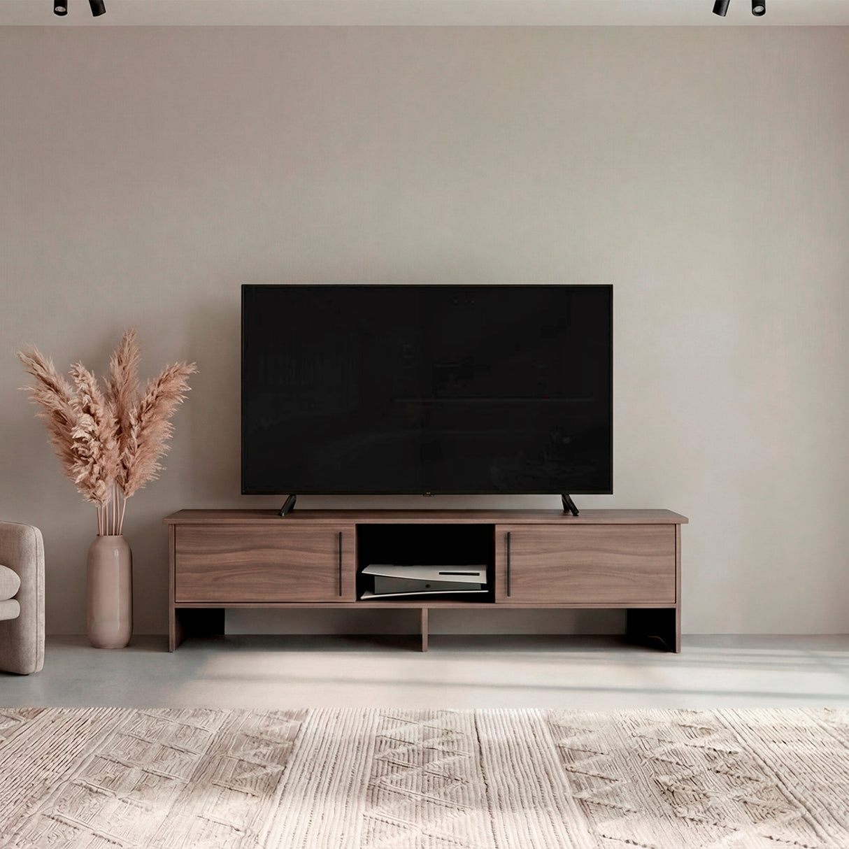 Rack de TV Dago Avellana y Wengue 160x41.8cm Para TV Hasta 65 Pulgadas con Un Compartimiento