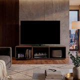 Rack de TV Dorne Avellana y Wengue 162x41.1cm Para TV Hasta 65 Pulgadas con Dos Compartimientos y con Ranura para Cables