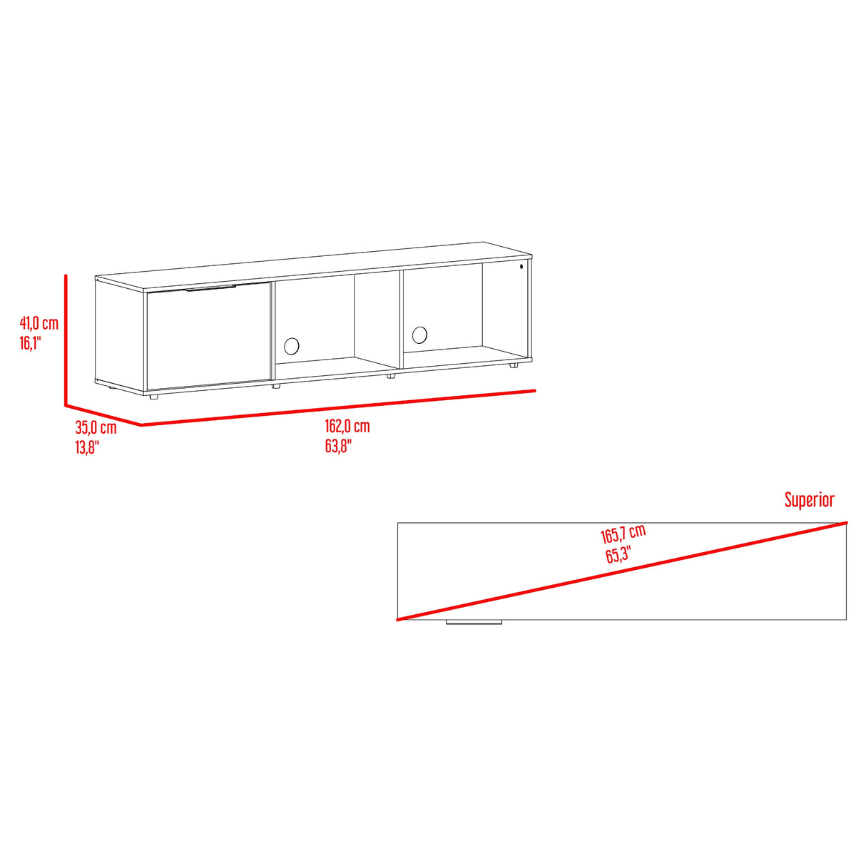 Rack de TV Dorne Avellana y Wengue 162x41.1cm Para TV Hasta 65 Pulgadas con Dos Compartimientos y con Ranura para Cables