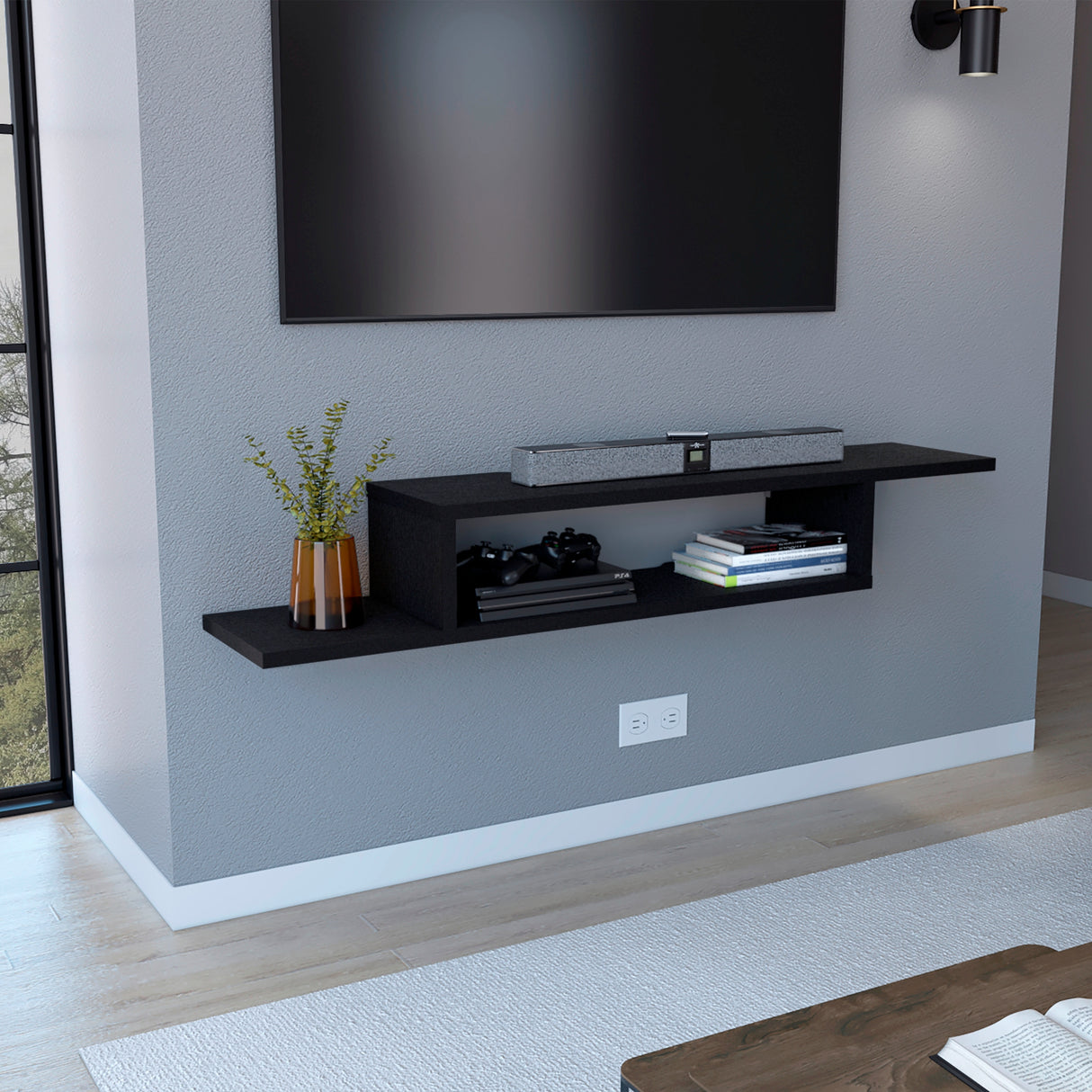 Rack de TV Dili Wengue 170x22.9cm Flotante Para TV Hasta 65 Pulgadas con Un Compartimiento