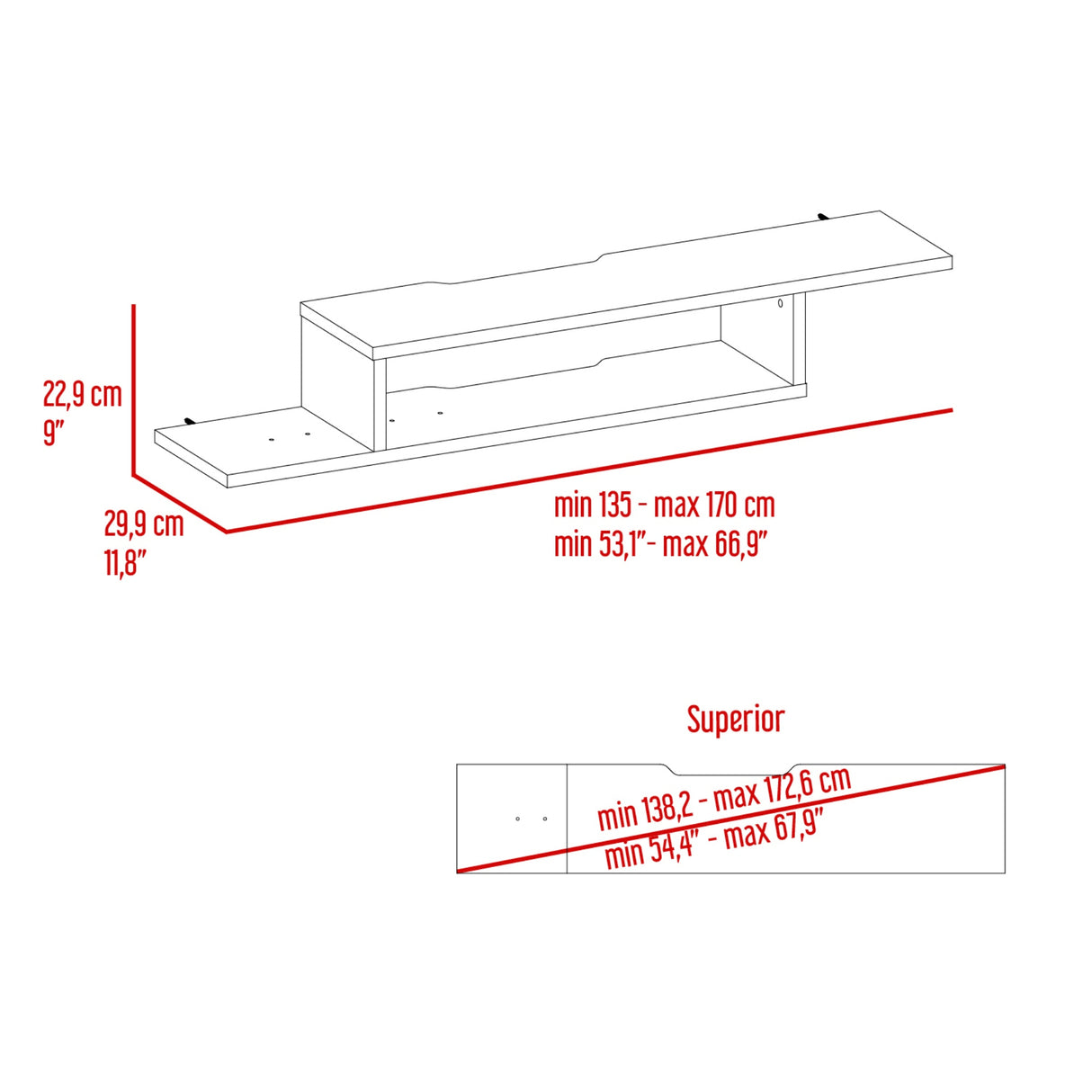 Rack de TV Dili Wengue 170x22.9cm Flotante Para TV Hasta 65 Pulgadas con Un Compartimiento