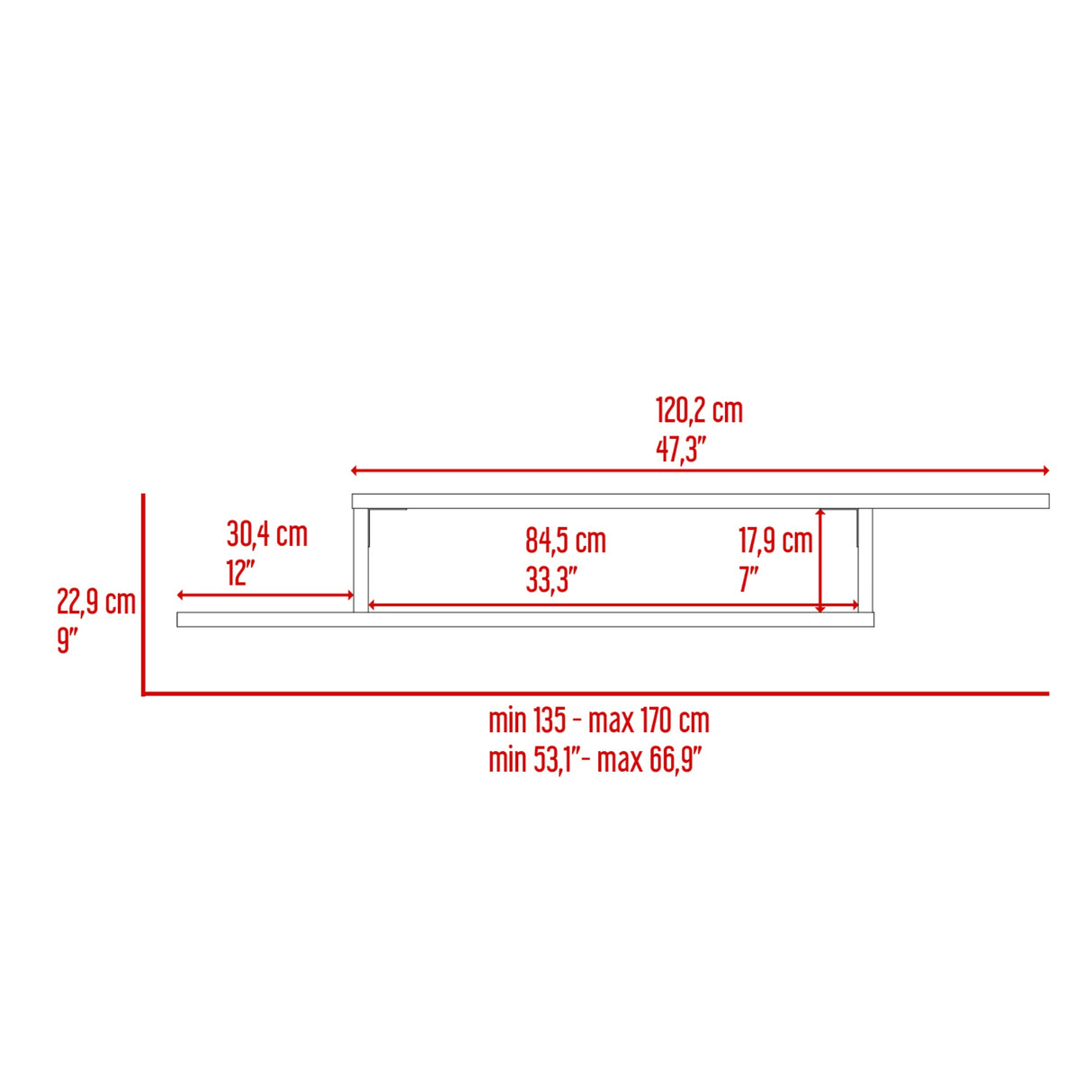 Rack de TV Dili Wengue 170x22.9cm Flotante Para TV Hasta 65 Pulgadas con Un Compartimiento